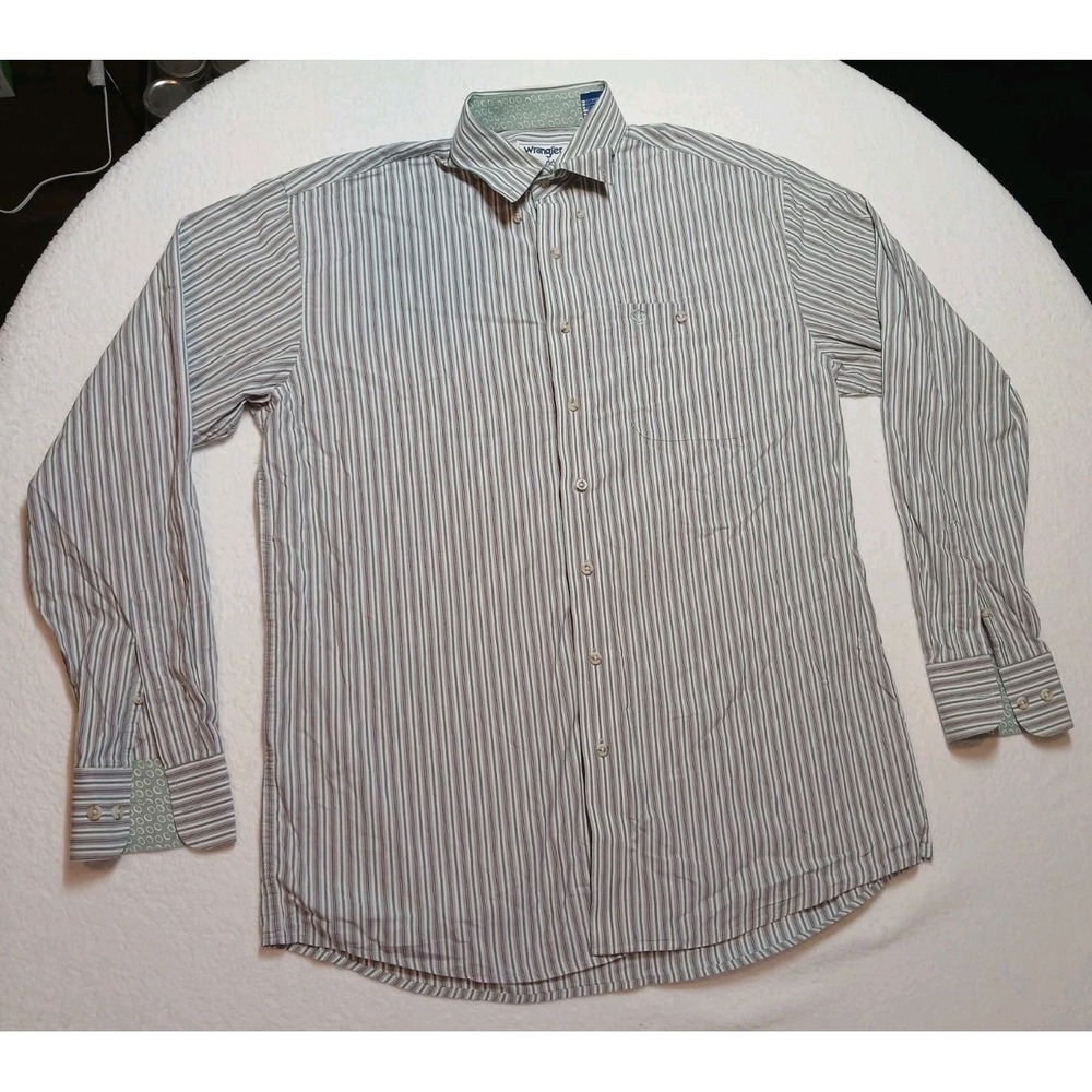 Wrangler George Straight Button Down Shirt L Striped Cowboy Style
